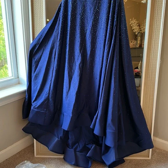 Sherri hill Rhinestone embellished jersey gown deep V neckline and lace up back. - Picture 5 of 17